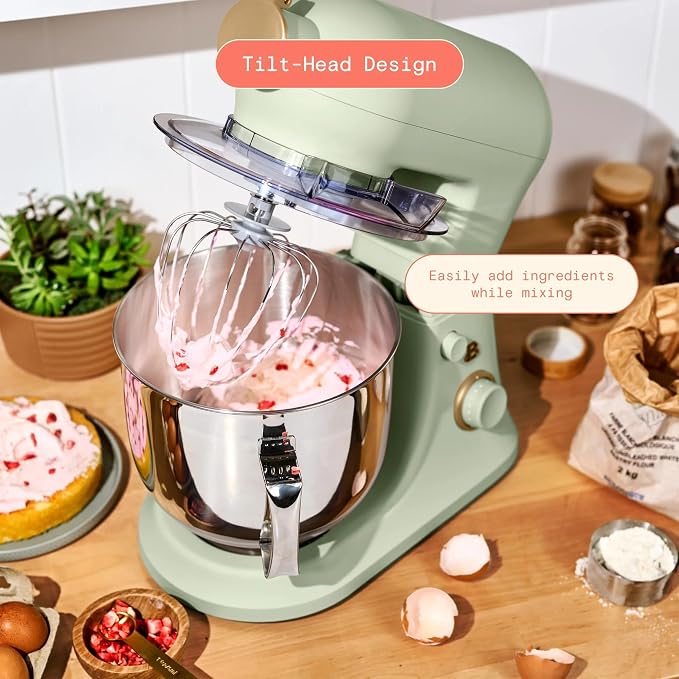 6 Quart Stand Mixer, 600W Tilt-Head Electric Kitchen Mixer with 12 Speeds, Stainless Steel Bowl, Dough Hook, Whisk & Beater, Multifunction Food Mixer (Sage Green)
