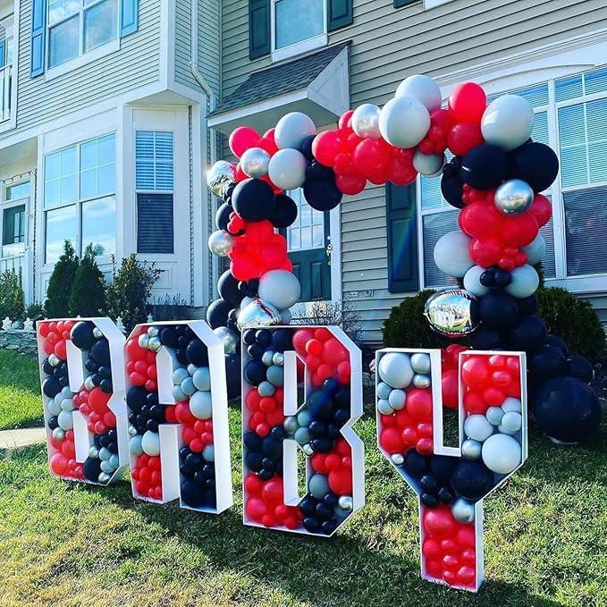 Red Black and White Balloon Arch Kit, ADOINBY 140Pcs Red and Black White Silver Garland kit, 18 12 10 5 Inch Different Size Balloons for Birthday Party Anniversary Racing Car New Year Prom Decorations