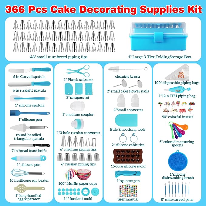 366 Pcs Cake Decorating Tools Supplies Kit With Storage box,Dessert Piping Syringe And Icing Tips Set,Cupcake Decorating Piping Kit for Beginners,Baking Enthusiasts And Professionals