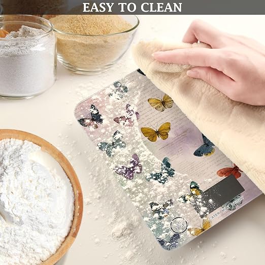 Food Scale Kitchen Scale Food Weight Scales Digital Weight Grams and Ounces Small Electronic Food Scale for Baking Cooking Vintage Beige Butterflies