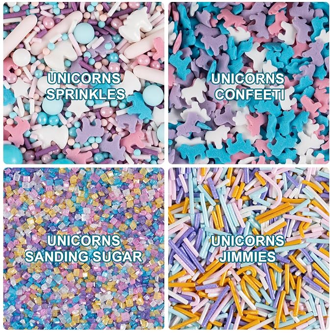 Edible Unicorns Sprinkles Pastel Unicorn Confetti Jimmies Sanding Sugar Sprinkles Mix for Cake Decorations Baking Ice Cream Cookies Cupcake Topper 6.5 ounces