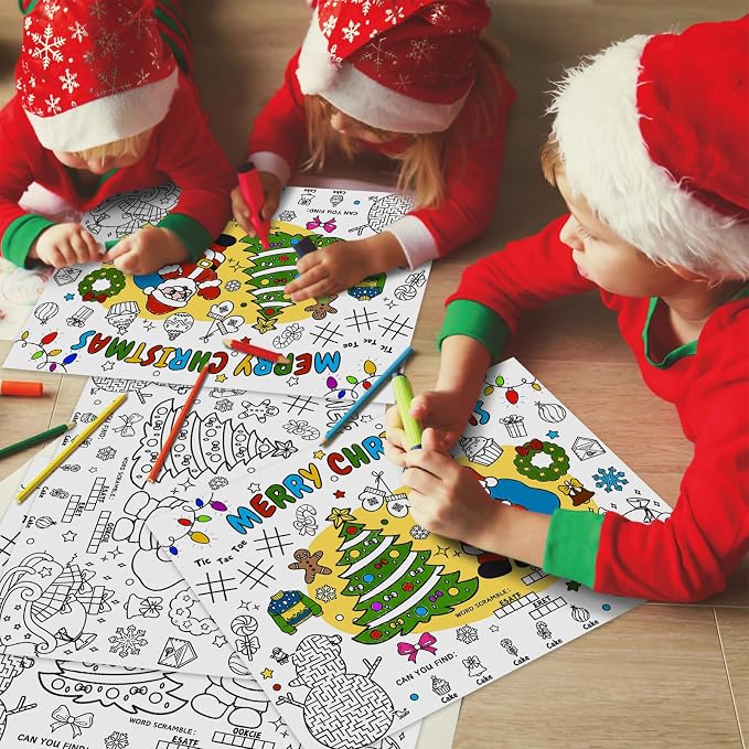 45pcs Christmas Disposable Coloring Placemats Xmas Crafts for Kids Christmas Party Favors Coloring Poster Holiday Party Supplies School Classroom Activities Paper Table Mats