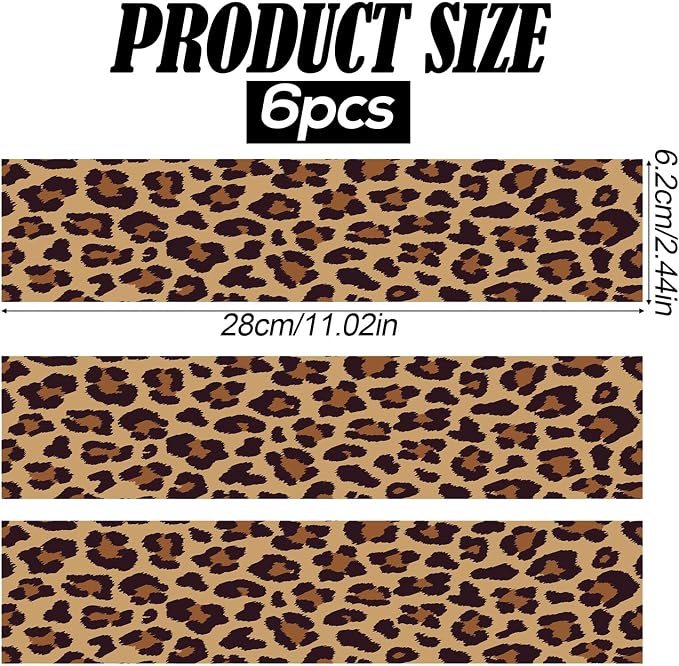6pcs Leopard Print Edible Cake Border Strips, Rice Paper Cheetah Pattern Cake Side Trim Decorations for Women's Birthday Party
