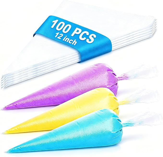 100 Pcs 12 Inch Disposable Piping Bags - Thickened Non-Slip Anti-Burst & Leak Resistant Pastry Icing Bags for Cake Decorating, Cupcake Frosting, Cookie & Chocolate, Fits Standard Tips & Couplers