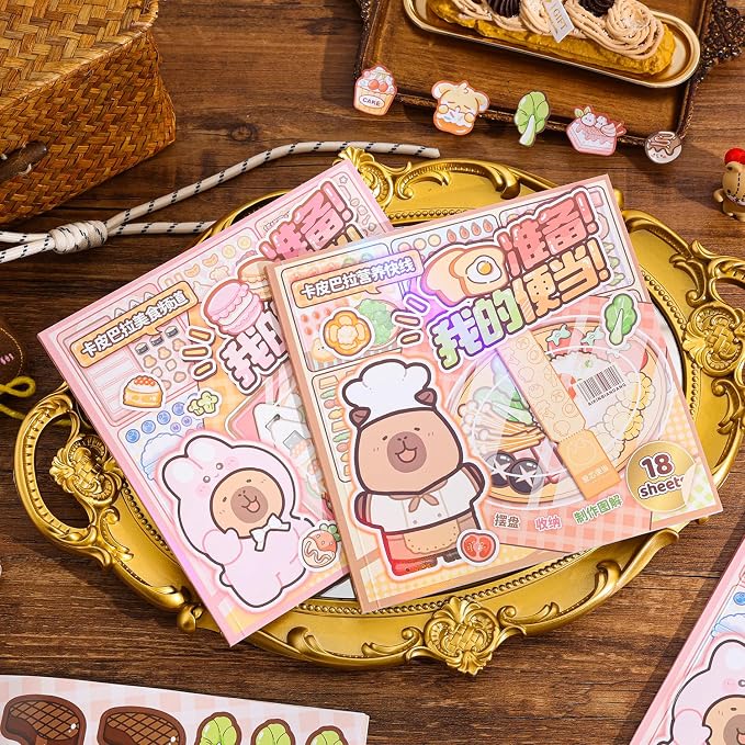 Girl's Japanese Kawaii Food Platter Scene Sticker Book, 18 Sheets DIY Lunchbox Stickers, 3 Recipes + 15 Plating Stickers Book for DIY Scrapbooking Journaling Handbook Decoration