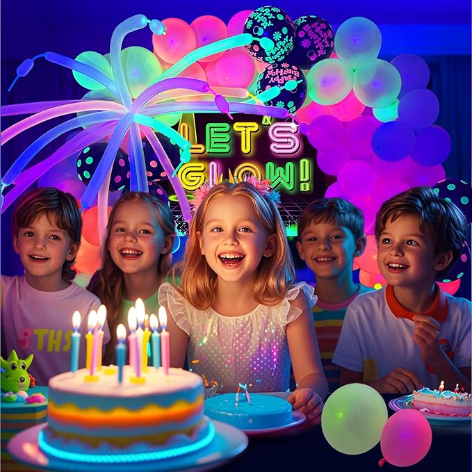160 Pcs Neon Balloons Arch Garland Kit, Glow in the Dark Birthday Party Decorations, UV Balloons Party Banner Glow Party Supplies Neon Birthday Party Decor