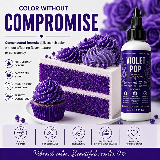 Confect Violet Pop Gel Food Coloring – Highly Pigmented Gel Based Food Color for Buttercream, Cakes, Cookies & Baking – 60mL / 2 FL OZ