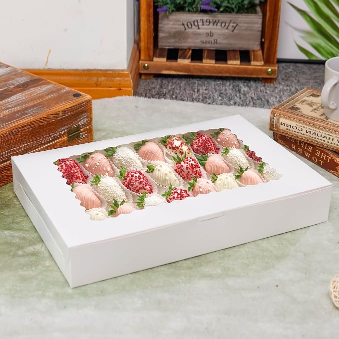 NPLUX 5 Pack Cookie Boxes 16x11x2.5inch Bakery Boxes with Window Treat Boxes for Cookie Packaging Gift Giving Dessert Boxes for Chocolate Covered Strawberries, Donuts, Graduation Gifts Party Favors