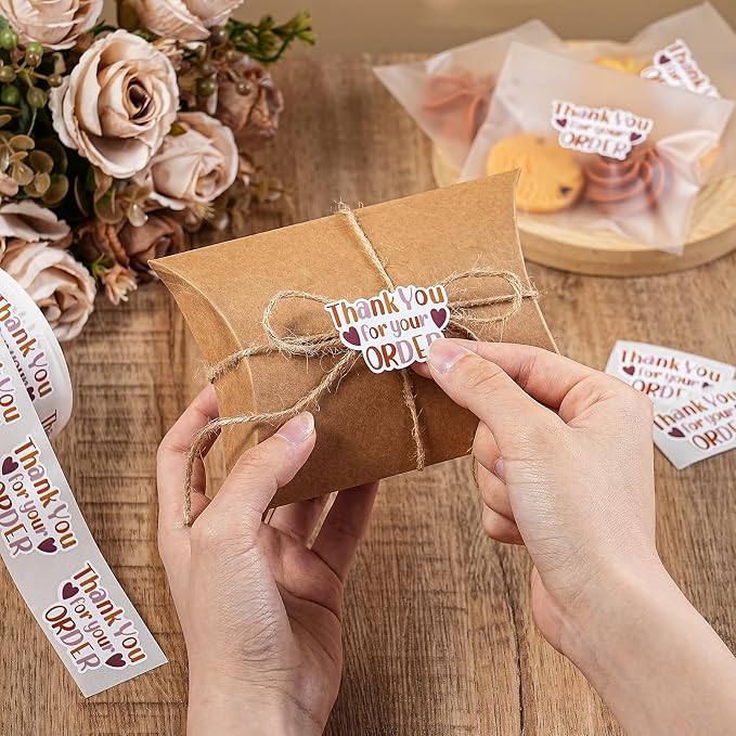 WRAPAHOLIC 1.8 x 1.1 Inch, 500 Total Business Stickers Roll- Brown Thank You for Your Order Text Design, Thank You Lables, Shipping Stickers for Party Decorations