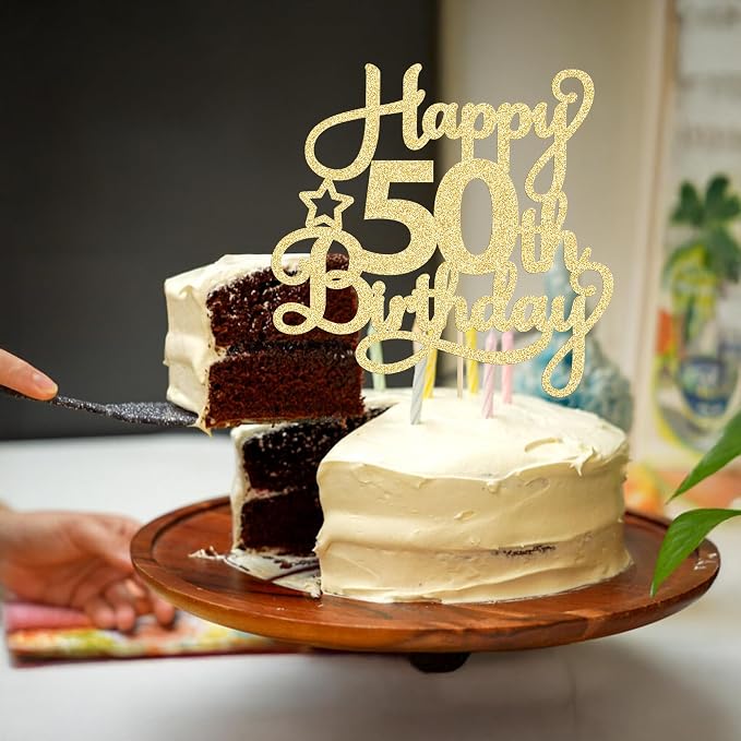 1 Pack Happy 50th Birthday Cake Topper Gold Glitter 50 & Fabulous Cheers to 50 Years Old 50th Birthday Cake Pick for Celebrating 50th Birthday Anniversary Party Cake Decorations Supplies