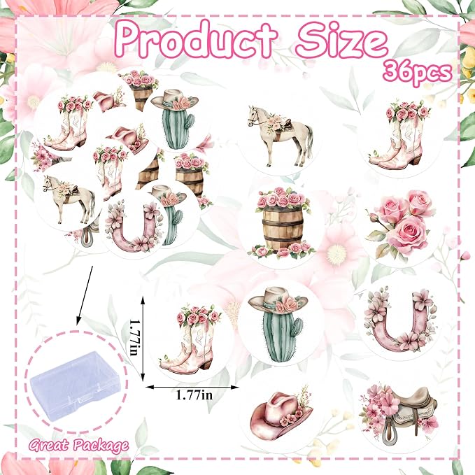 36PCS Edible Floral Horse Cupcake Toppers Wafer Paper Pink Pop-up Derby Horse Cowgirl Cake Picks Edible Rodeo Western Boots Cupcake Toppers for Jockeys Equestrian Theme Supplies