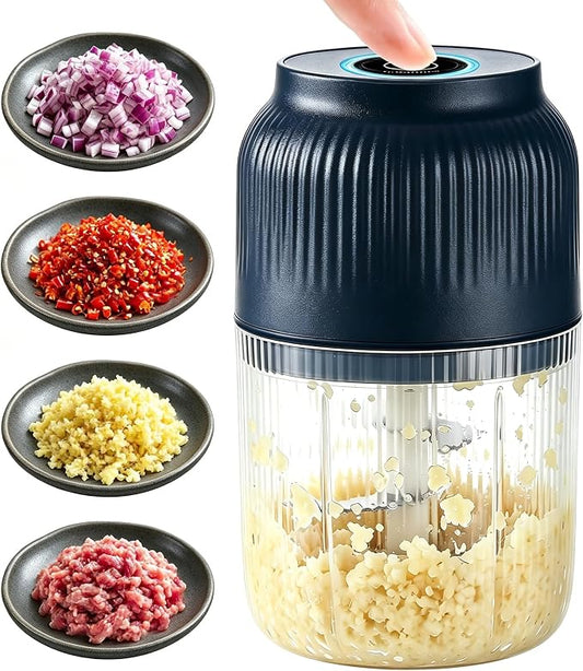 Electric Garlic Chopper, 2026 New 400ML Mini Food Processor, Cordless Garlic Mincer with 6 Stainless Steel Blades, Portable Vegetable Chopper for Onion Salad (Blue)