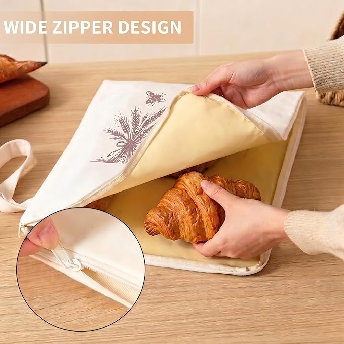 2 Pack XL Beeswax Bread Bags with Wide Zipper – Reusable Organic Linen Cotton for Sourdough, Keeps Fresh Longer
