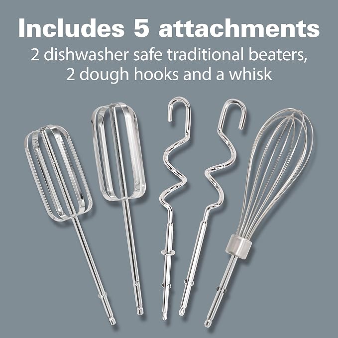 Hamilton Beach 6-Speed Electric Hand Mixer with Whisk, Traditional Beaters, Dough Hooks, Snap-On Storage Case, 275 Watts, Red