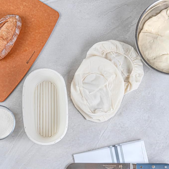 Restaurantware Bread Proofing Basket 9 Inch Oval Pack of 1 Rattan Dough Fermentation Basket With Cotton Liners, Oval Banneton Bread Rising Bowl For Home, Commercial, and Artisanal Baking