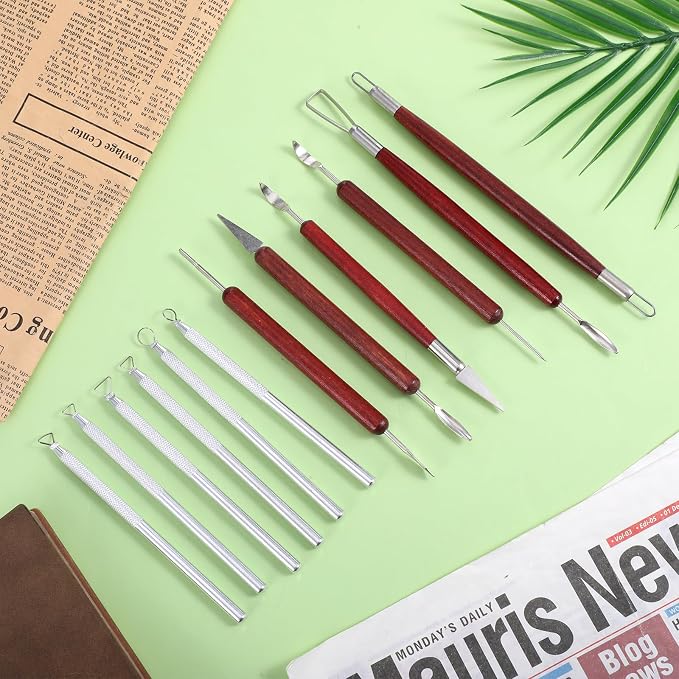 12 PCS Clay Carving Tools, Double-Sided Clay Sculpting Tools Wooden Handle Clays Wire Loop Sculpture Set Clays Pottery Sculpting Tool Set for Ceramic, Carving Modeling