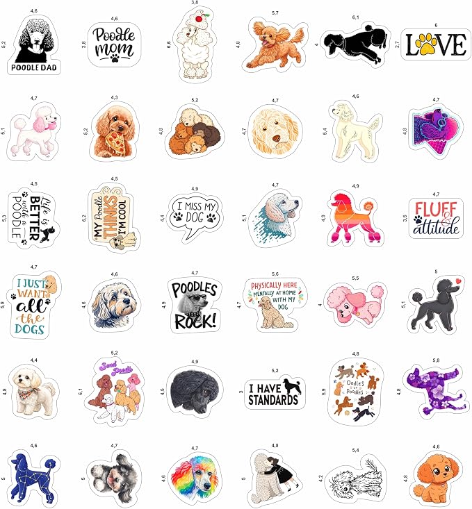 100Pcs Poodle Stickers for Water Bottle, Laptop - Poodle Gifts, Party Supplies & Decorations - Dog Stickers and Decals - Gift for Women & Men