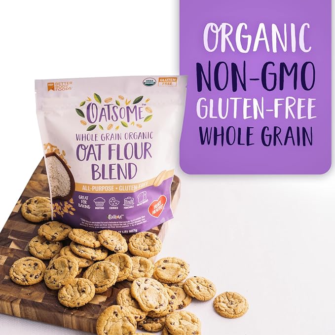 Oatsome Organic Oat Flour Blend, Whole Grain, Gluten-Free, All Purpose Flour for Baking, Vegan, 2 lb, 32 oz