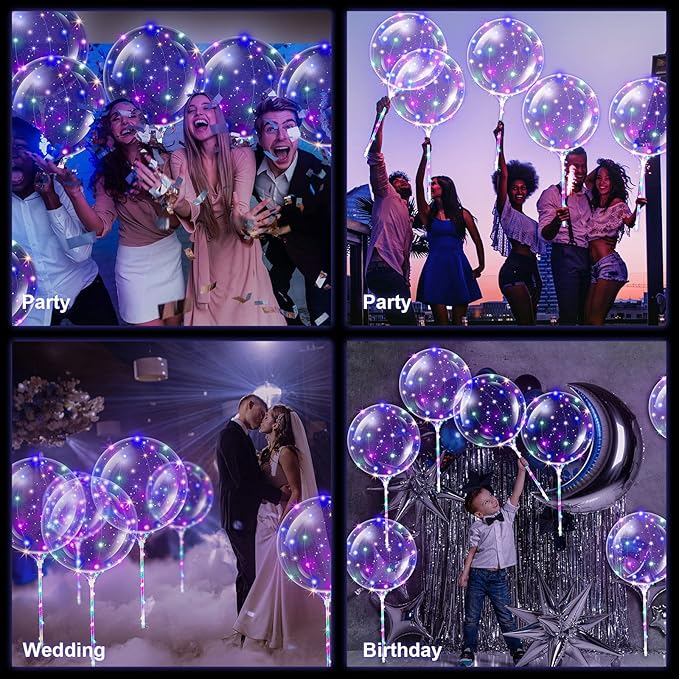 Libima 50 Pcs Light up LED Balloons Bulk 20 Inches Clear Flashing Glow in The Dark Balloon with Handles and String Lights for Easter Holiday Wedding Birthday Party Yard Outdoor Decoration (Blue)