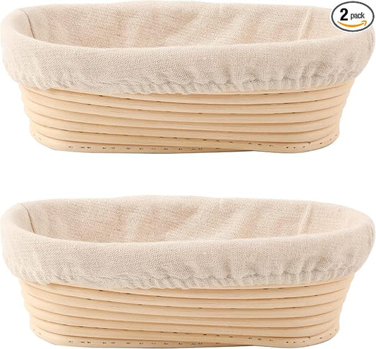 DOYOLLA Bread Proofing Baskets Set of 2 10 inch Oval Shaped Dough Proofing Bowls w/Liners Perfect for Professional & Home Sourdough Bread Baking