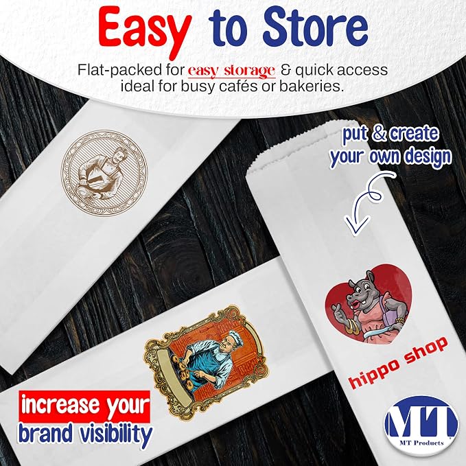 MT Products White Custom Printed Bread Bags 5.25" x 3.25" x 18" - Personalized White Paper Bags for Gift Giving