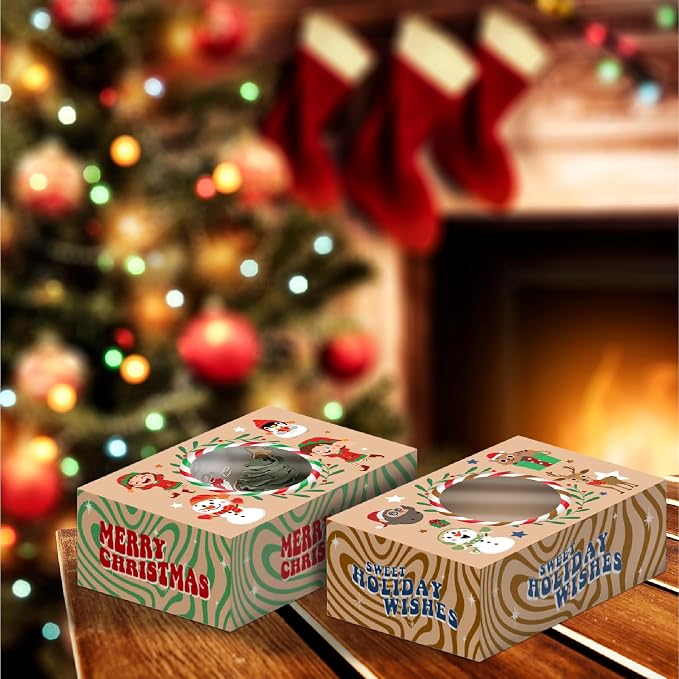 easykart labels 12 PCS Christmas Cookie Gift Baking Box 8.75" x 5.75" x 2.75" with Window Auto-Popup for Pastries, Cupcakes, Cookies, Brownies, Donuts Gift-Giving