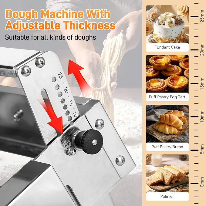 Folding Dough Rolling Machine with 39.4'' x 15.8" Sheeter Board, Stainless Steel Manual Dough Sheeter for Home Manual Dough Roller Machine with Thickness Adjustable for Making Fudge Crust, Pizza Dough