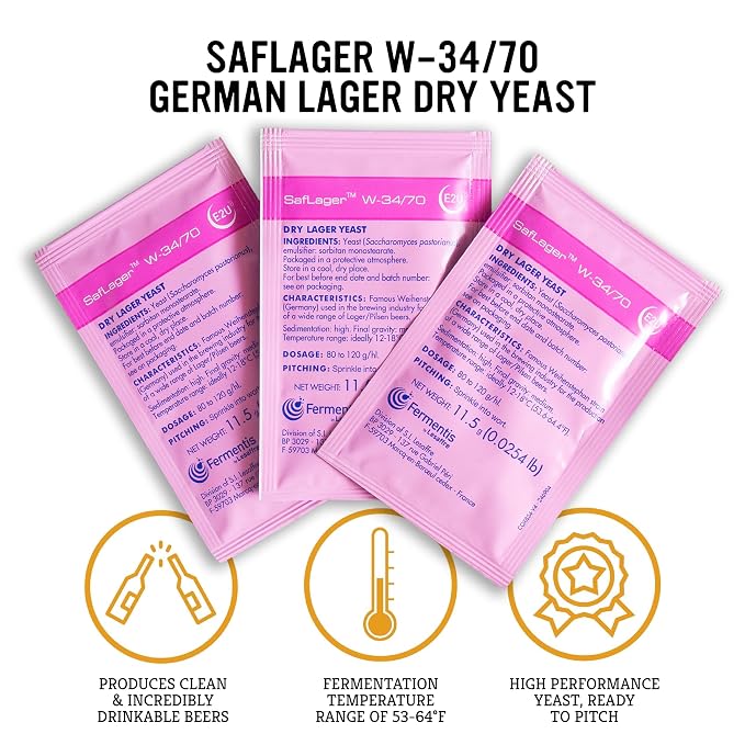 Craft A Brew - SafLager W-34/70 Yeast - German Lager Dry Yeast - For Craft Lagers - Ingredients for Home Brewing - Beer Making Supplies - 3 Pack