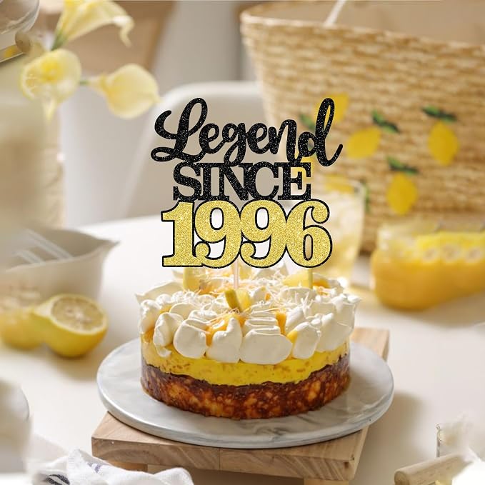 1 PCS Legend Since 1996 Cake Topper Black Gold Glitter Thirty Happy 30th Birthday Cake Pick Cheers to 30 Years Cake Decoration for 30th Birthday Wedding Anniversary Party Decorations Supplies