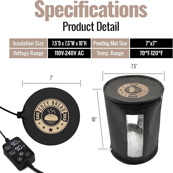 Cozy Bread® Starter Jar Warmer - Round Warming Mat & Insulation Cylinder | Perfect for Fermenting Sourdough Starter | USA Brand