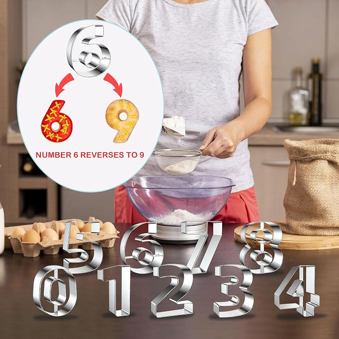 9 PCS Number Cookie Cutter Set, Stainless Steel 0-8 Shaped Cookie Cutter Number Biscuit Cutters Molds Baking Molds for DIY Crafts Birthday Graduation Xmas New Year Party Homemade Treats Baking