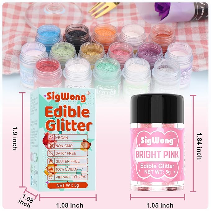 Bright Pink Edible Glitter - 5g Food Grade Cake Decorating Shimmering Glitter, Edible Sprinkle Luster Dust for Drinks, Chocolates, Fondant, Strawberries, Cupcakes, Candy, Easter Cookie - Vegan