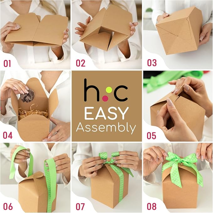 Brown Kraft Cookie Boxes with Lids & Ribbons (20 Pack) 6x5x5 Tall Square Gift Boxes for Mugs, Small Presents, Candles, Baked Goods, Candy, Fudge, Christmas, Decorative Food Packaging, Bulk, Empty