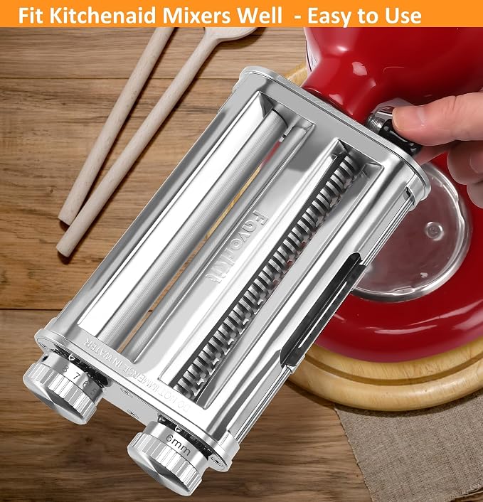 FavorKit Pasta Maker Attachment for KitchenAid Stand Mixers, Sturdy 3 in 1 Set Included Pasta Sheet Roller, Spaghetti and Fettuccine Cutter Accessories, Metal Construction, Unique Design