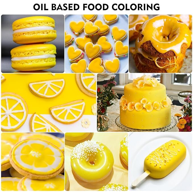 Oil Based Food Coloring - Vibrant Food Coloring for Chocolate, Candy Melts, Baking, Cake Decorating - Upgraded Edible Food Color Dye for Icing, Fondant,Butter, Cookie, DIY Crafts - 2 Fl.oz (Yellow)