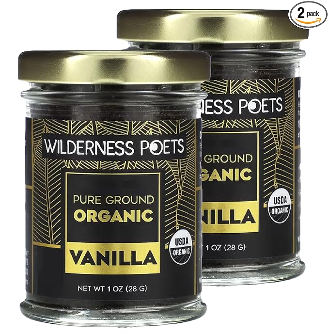 Wilderness Poets, Pure Vanilla Powder - 100% Organic Ground Vanilla Beans - 1 Ounce (Pack of 2) - Tahitian Variety, Grade A | Potent, Super Aromatic, Perfect for Chefs, Baking, Ice Cream, Coffee, Lattes