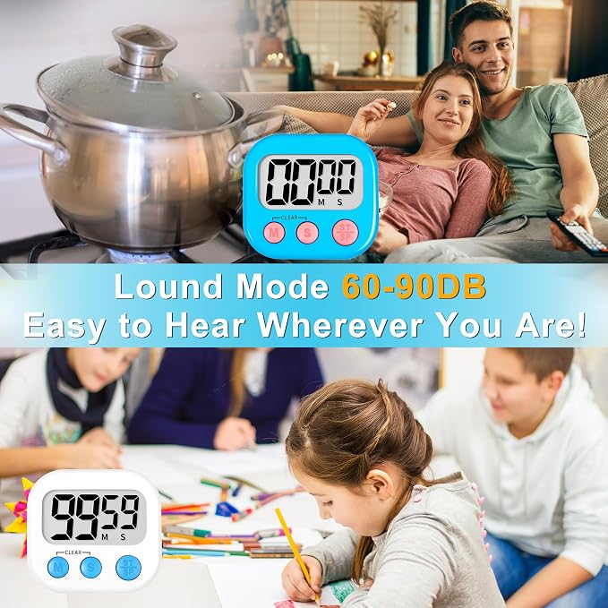 ZILLEEN Classroom Timer for Kids Teachers 2 Pack Digital Timers, Blue & White