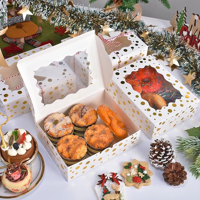32Pcs 8x6x2.5 in White Christmas Cookie Boxes with Window - Perfect for Gifts, Treats, Desserts, Pastries