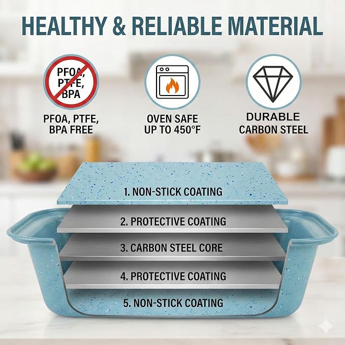 3-Piece 9x4 Inch Nonstick Loaf Pan Set, Carbon Steel Bread Baking Pans for Sourdough & Banana Bread, 450°F Oven Safe, Easy Release & Quick Cleanup
