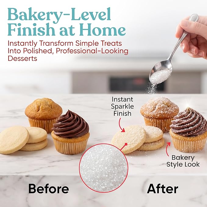 Bakerpan Sanding Sugar for Baking & Cookie Decorating - 16 Ounces Sparkling Sugar Sprinkles for Cookies, Cakes, Cocktails (Made In USA)