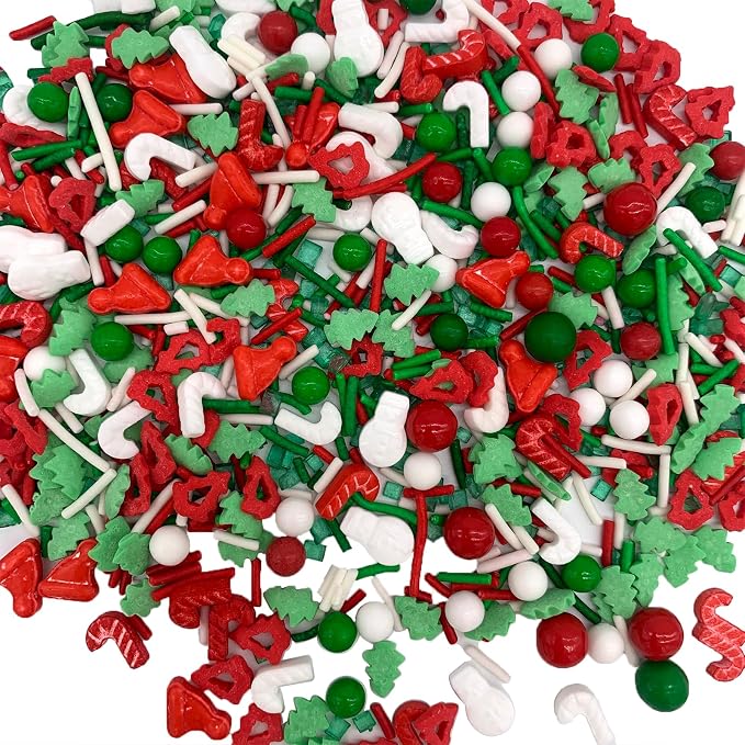 Edible Christmas Sprinkles for Cookie Decorating Christmas Tree Snowman Red and Green Pearl Sprinkles Holiday Christmas Themed Cake Cupcakes Toppers Decoratings