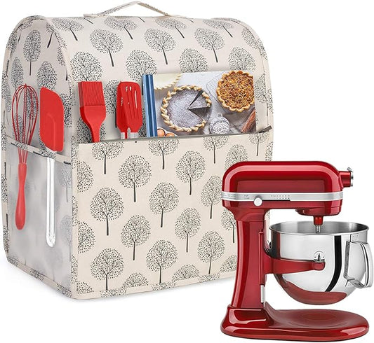 YARWO Stand Mixer Dust Cover Compatible with KitchenAid Mixer 6-8 Quart | Top Handle, Side Pockets for Kitchen Accessories, Dust-proof Protective Cover for Bowl-Lift 5.5/6/7 Quart, Washable, Tree