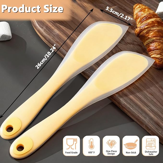 Silicone Spatula Set, 600°F Heat Resistant Spatulas for Nonstick Cookware, Rubber Scrapers for Baking, Stirring, Mixing, Scraping and Spreading, Egg, Cake and Burger (Yellow, 2)