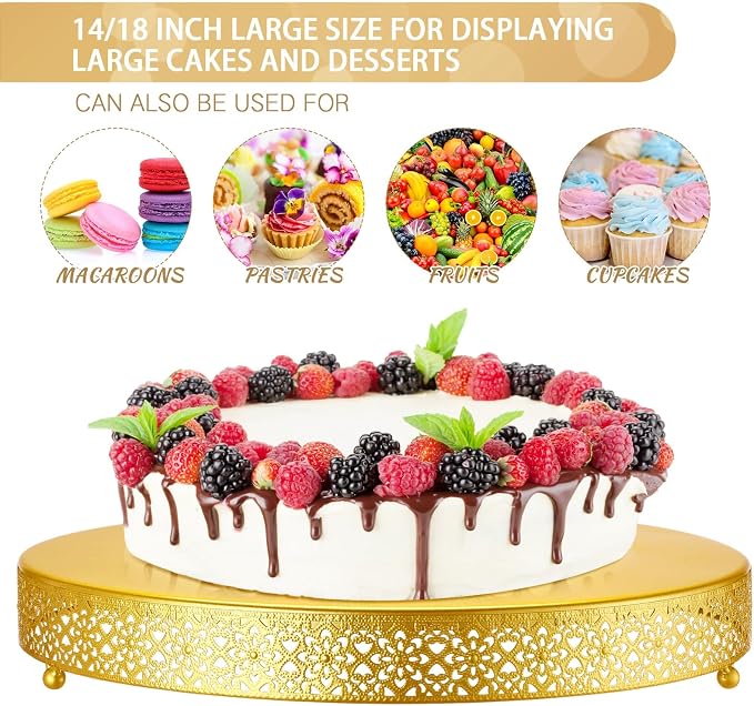 Wenqik Cake Stand 18 Inch Round Metal Cupcake Dessert Wedding Cake Stand Cookies Display Holder Fruit Serving Tray for Table Wedding Birthday Anniversary Party(Gold)