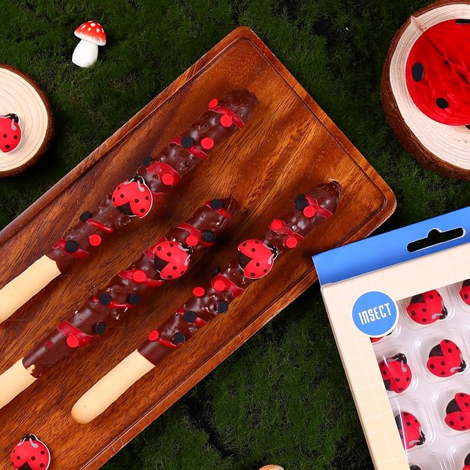 Edible Ladybug Cupcake Toppers 32pcs, Ladybug Icing Decorations for Cakes, Cupcakes, Ice Cream, Cookies, and Macarons