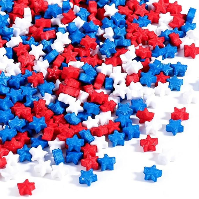 Red White and Blue Sprinkles, 4.6oz Edible Star Sprinkles Patriotic 4th of July Sprinkles for Baking Cakes Cupcakes Cookies
