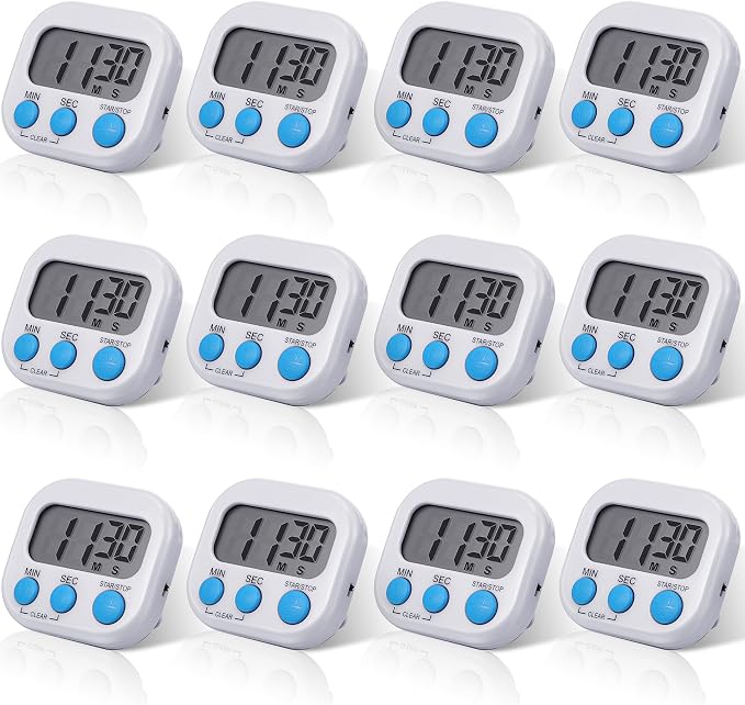 Weewooday 12 Pcs Digital Kitchen Magnetic Timer Bulk Classroom Count up Countdown Timer Large Digits Egg Loud Alarm Cute Desk Stopwatch for Teacher Kids Cooking Office(White,Stylish Style)