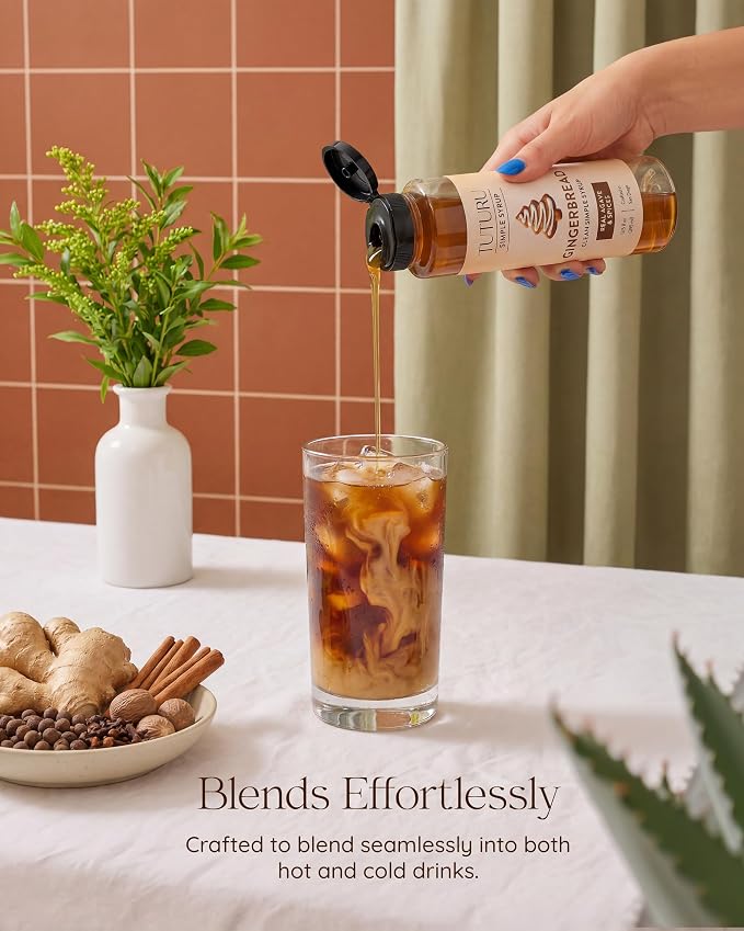 Gingerbread Simple Syrup for Coffee, Cocktails, Matcha - Sweetened with Agave Nectar - Infused with Real Gingerbread Spices - 13.5 oz