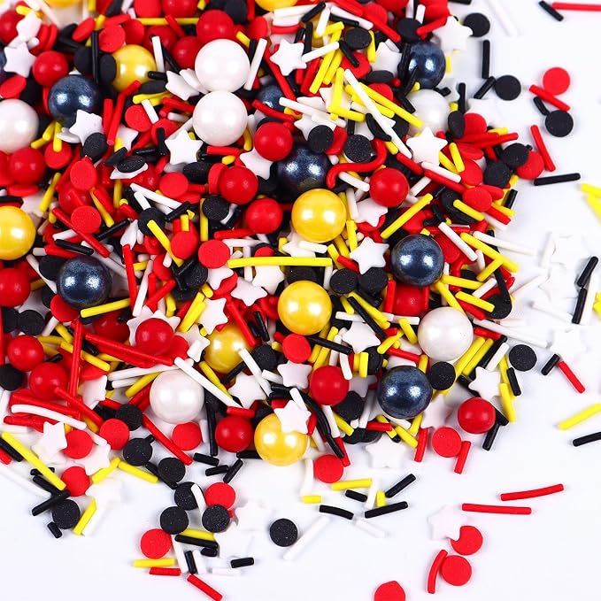 Edible Mouse Sprinkle Mix, 3oz Black Red Yellow White Sprinkles for Baking and Cake Decorating, Mouse Cake Decoration Edible with Birthday Themed, Children's Party Supplies