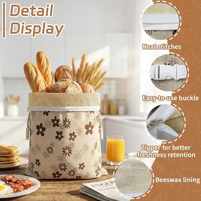 Reusable Beeswax Bread Bags-17"x13" Large Bread Bags for Sourdough & Homemade Cloth BreadBags Keeps Fresh Longer 2Pack (Flower Pattern)